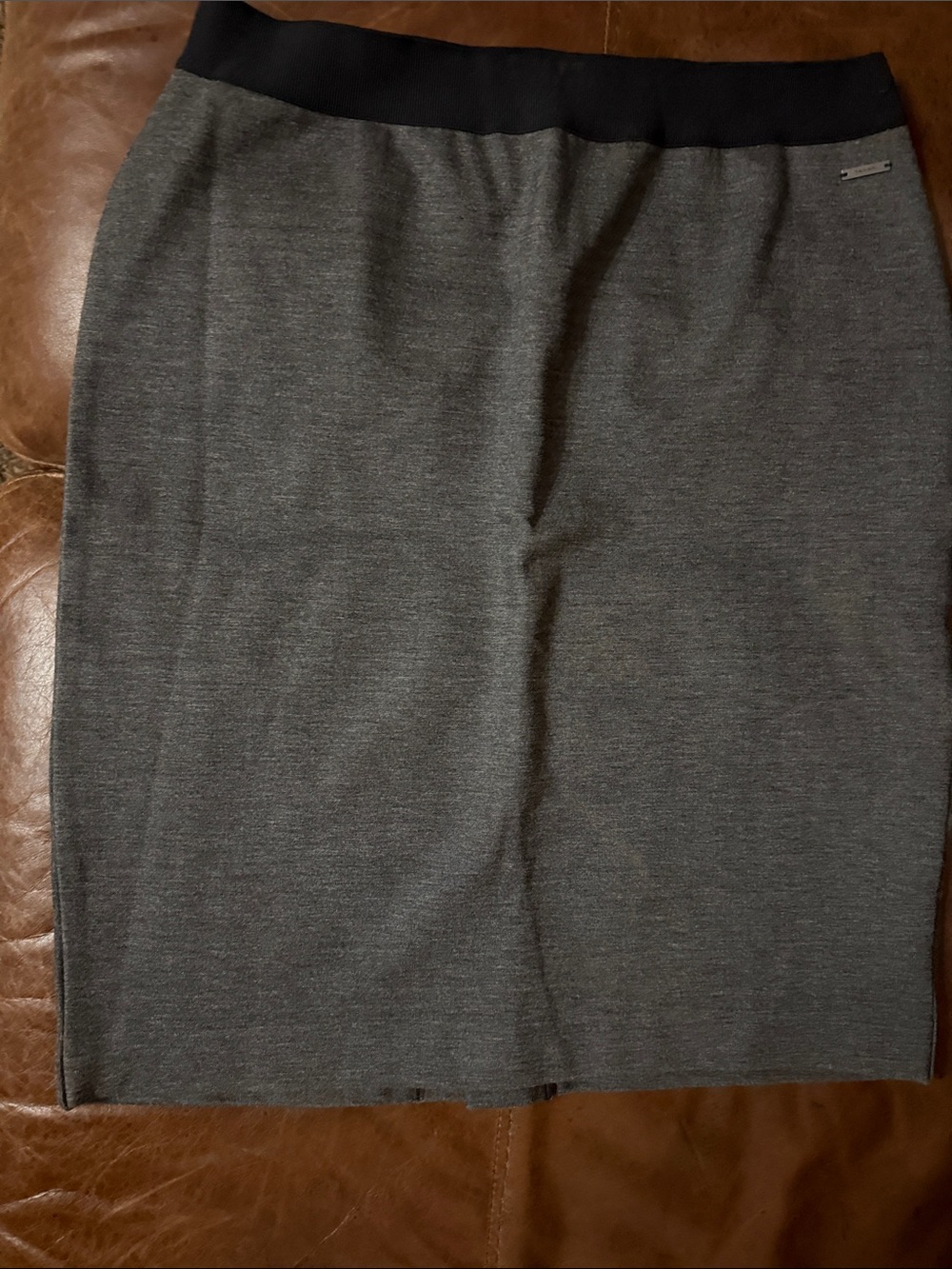 Tahari Gray Pencil Skirt with Black Waistband